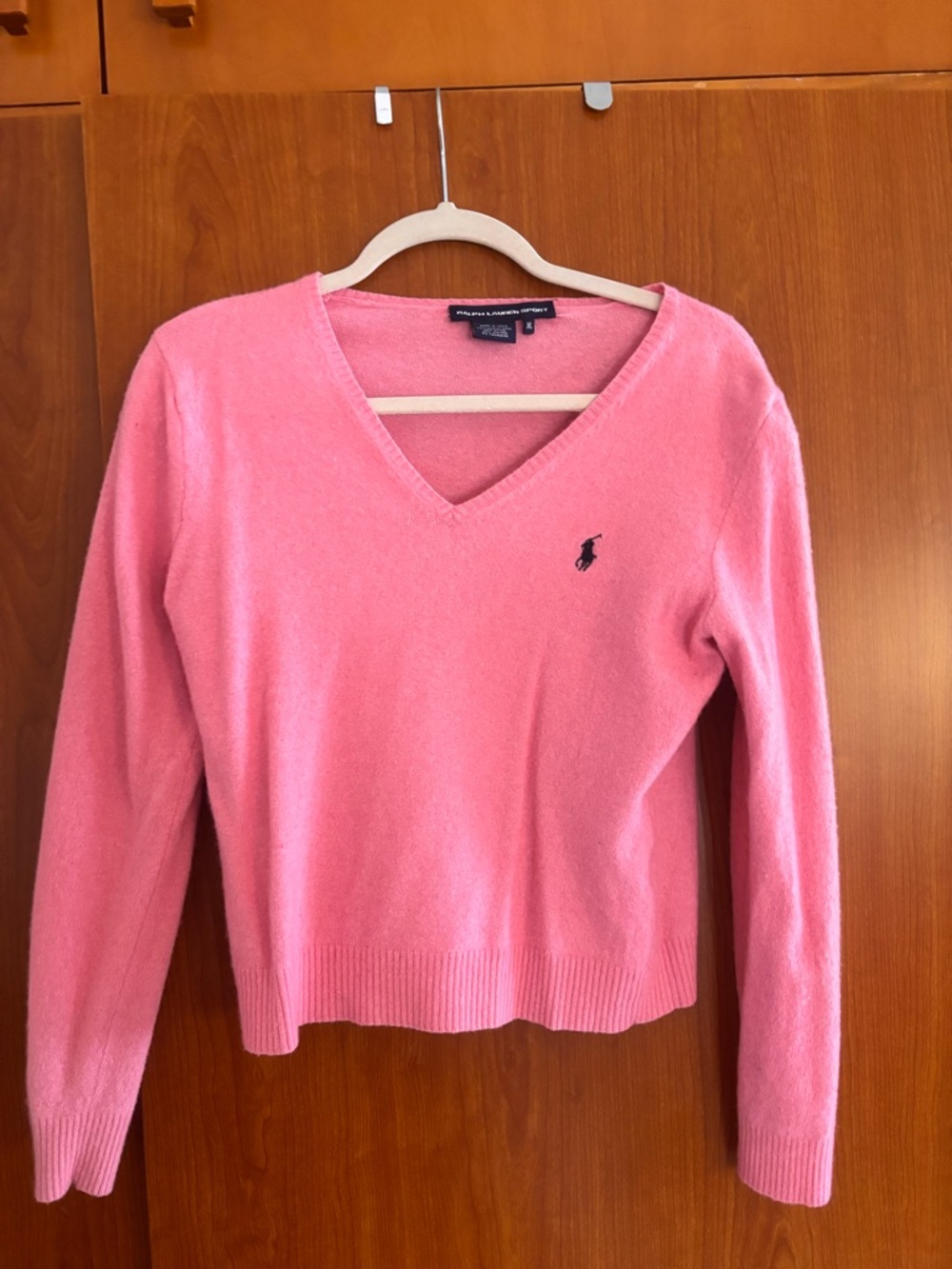 Ralph Lauren Pink V-Neck Cashmere Sweater with Logo